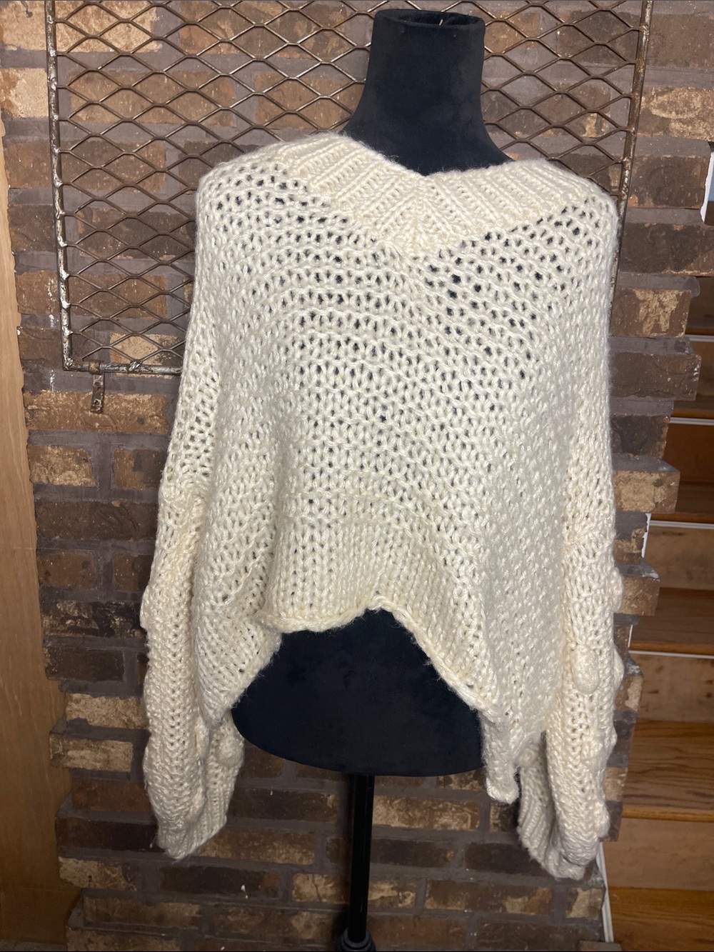 Favlux Fashion Cozy Chunky Open Knit V-Neck Sweater in Cream L